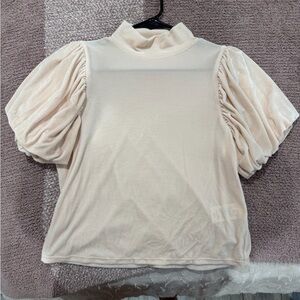 Baby pink Puff-Sleeve Mock Neck Top